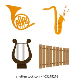 Set of different instruments on a white background