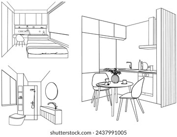 Conjunto de boceto dibujado a mano interior diferente, ilustración vectorial