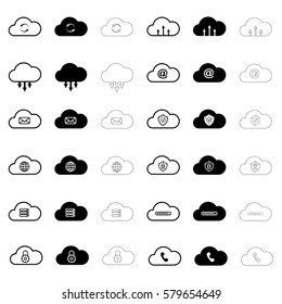 Set with different internet clouds. Cloud technology