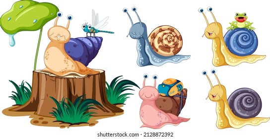 Conjunto de diferentes animales invertebrados en ilustración de estilo caricaturista