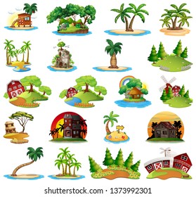 Set of different islands illustration