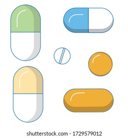 Zusammenstellung verschiedener isolierter, farbiger Tabletten, 