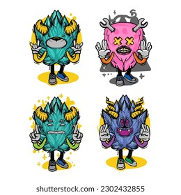 set of different isolated hand drawn colorful monster.