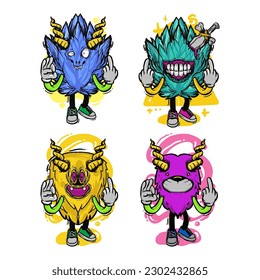 set of different isolated hand drawn colorful monster.