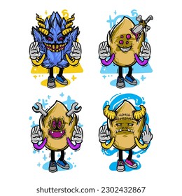 set of different isolated hand drawn colorful monster.