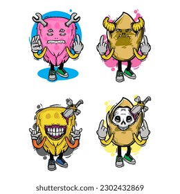 set of different isolated hand drawn colorful monster.