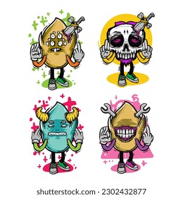 set of different isolated hand drawn colorful monster.