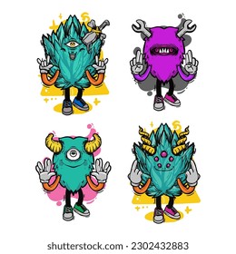 set of different isolated hand drawn colorful monster.