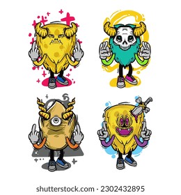 set of different isolated hand drawn colorful monster.