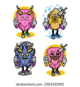 set of different isolated hand drawn colorful monster.