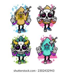 set of different isolated hand drawn colorful monster.