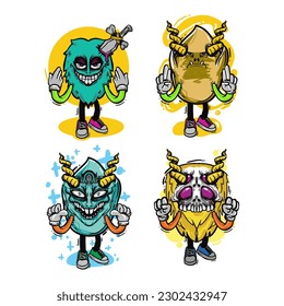 set of different isolated hand drawn colorful monster.