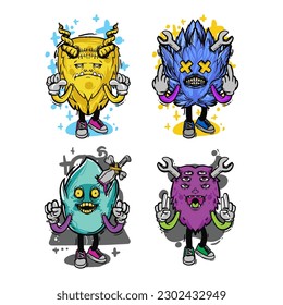 set of different isolated hand drawn colorful monster.