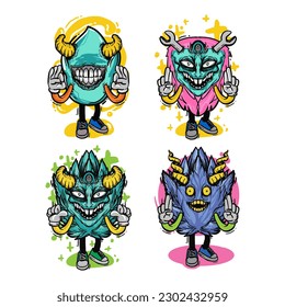 set of different isolated hand drawn colorful monster.