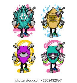 set of different isolated hand drawn colorful monster.