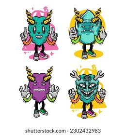 set of different isolated hand drawn colorful monster.