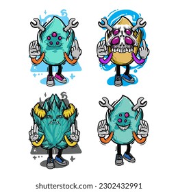 set of different isolated hand drawn colorful monster.