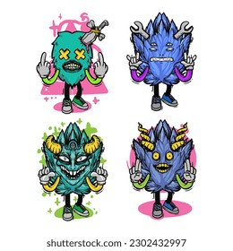 set of different isolated hand drawn colorful monster.