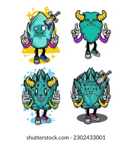 set of different isolated hand drawn colorful monster.