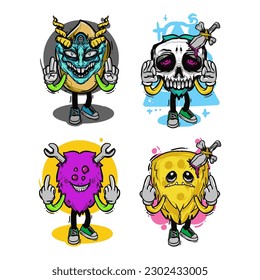 set of different isolated hand drawn colorful monster.