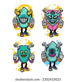 set of different isolated hand drawn colorful monster.