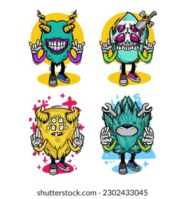 set of different isolated hand drawn colorful monster.