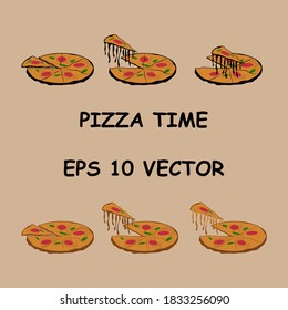 Eine Auswahl verschiedener italienischer Pizzasorten, frisch mit Salami. Vektorgrafik 