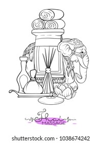 A set of different items, needs for SPA  or Thai massage.  Outline stock vector illustration.