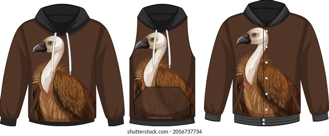 Set of different jackets with vulture template illustration
