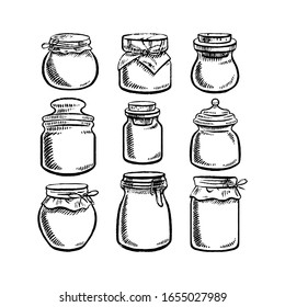 Set of different Jars. Hand drawn illustrations