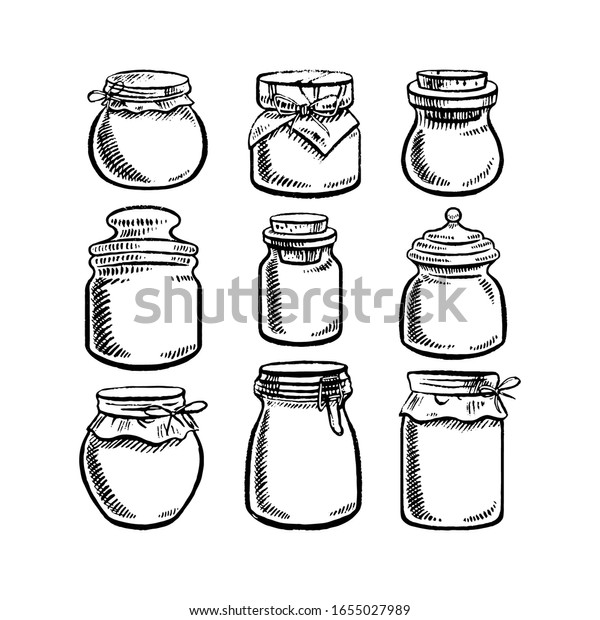 Set Different Jars Hand Drawn Illustrations Stock Vector (Royalty Free ...