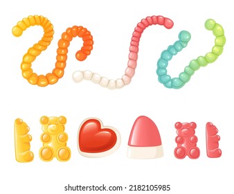 Set of different jelly sweets gummy candies vector illustration isolated on white background