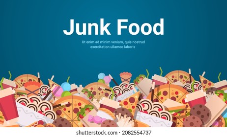 set different junk food assortment of fast food unhealthy nutrition concept horizontal copy space