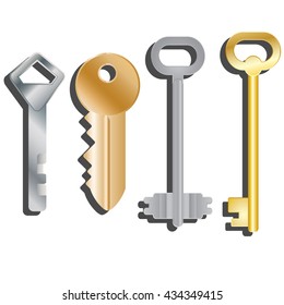 Set of different keys. Isolated objects. Vector Image.