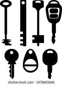 Set of different keys on a white background