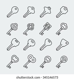 Set of different keys in outline style