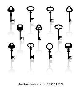 Set of different keys. Vector illustration. 