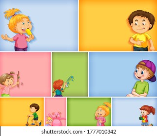 Set verschiedener Kinderzeichen auf unterschiedlichen Farbhintergrund