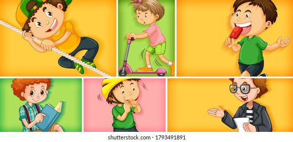 Set verschiedener Kinderzeichen auf unterschiedlichen Farbhintergrund