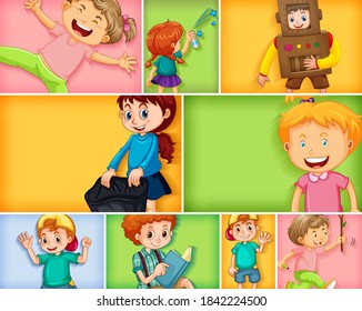 Set verschiedener Kinderzeichen auf unterschiedlichen Farbhintergrund