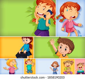 Set verschiedener Kinderzeichen auf unterschiedlichen Farbhintergrund