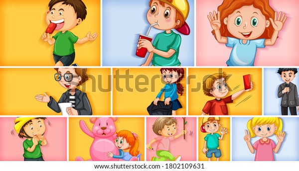 Set Different Kid Characters On Different Stock Vector (Royalty Free ...