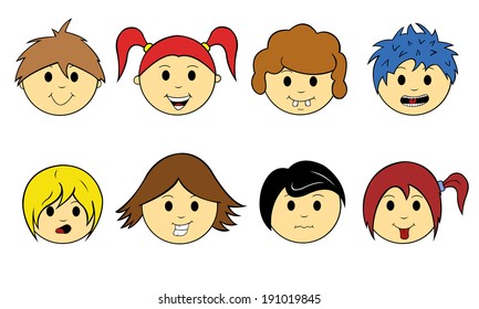 set of different kid faces isolated