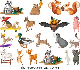 Set of different kids of animals illustration