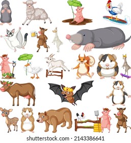 Set of different kids of animals illustration