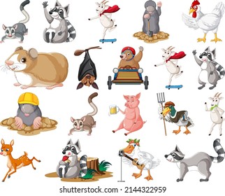 Set of different kids of animals illustration