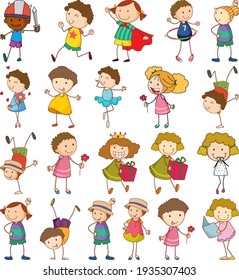 Set Of Different Kids In Doodle Style Illustration