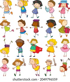 Reihe verschiedener Kinder in doodle-Stil-Illustration