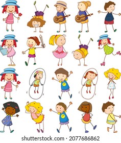 Reihe verschiedener Kinder in doodle-Stil-Illustration