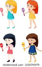 Reihe verschiedener Kinder, die Handspiegel-Illustration halten